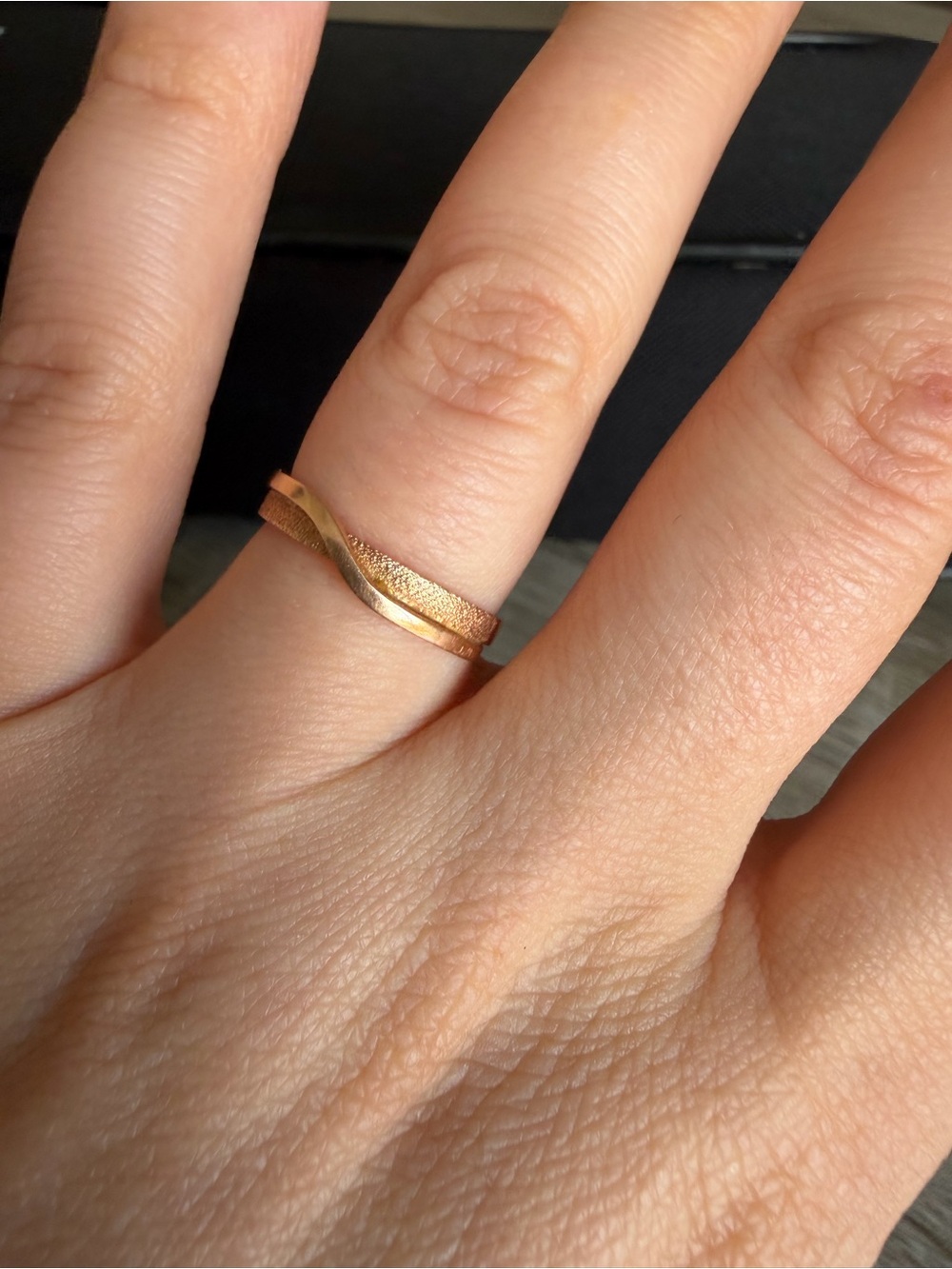 Solid 14k 585 Gold-Tone Rose Gold Wave Stackable Ring - Gold Size 6
